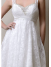 Thin Straps white Beaded Lace Cross Back Knee Length Prom Dress